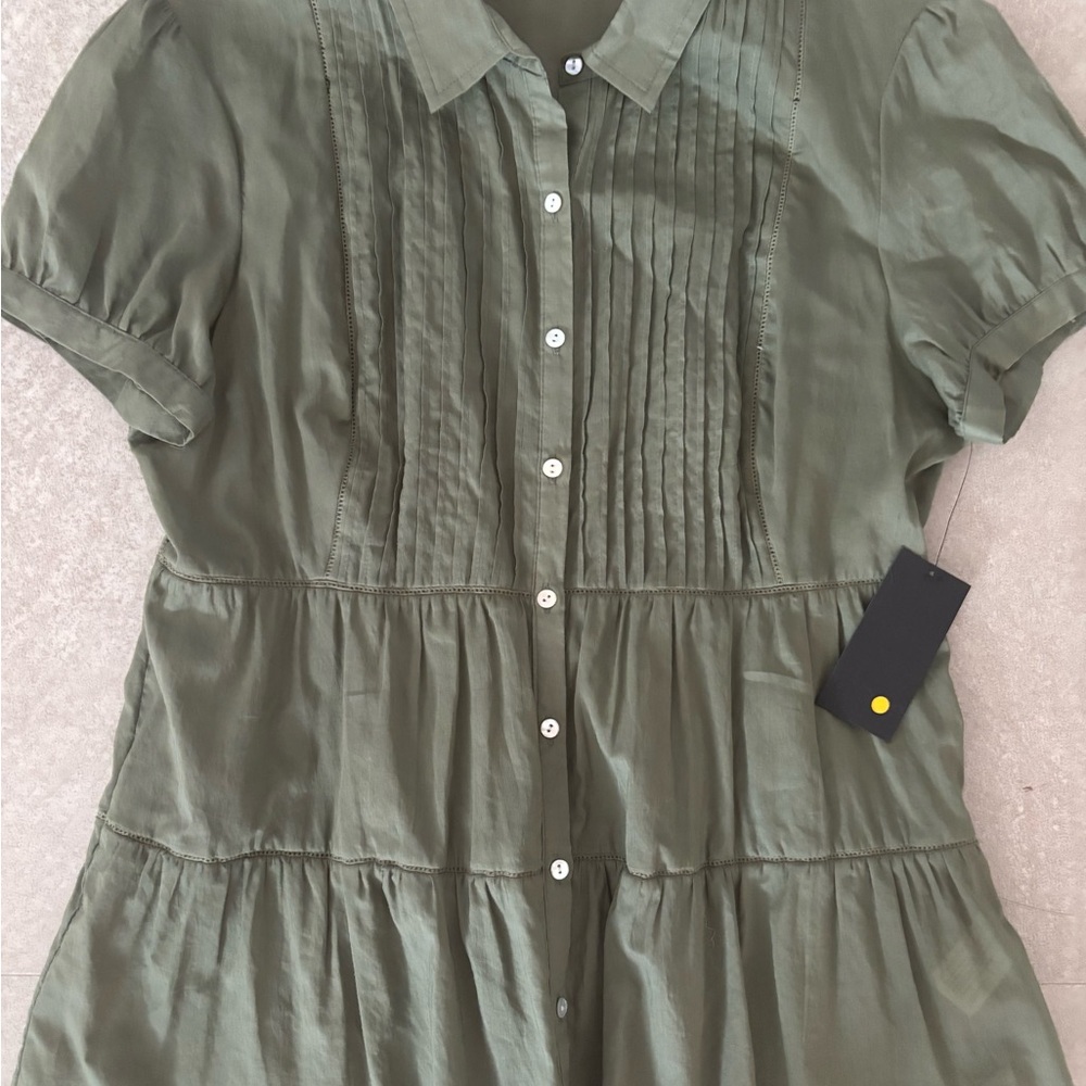Moon Army Green Eyelet Button Down Blouse - Picture 2 of 7